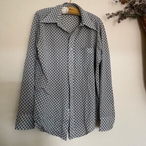 Vintage 1970s Van Heusen Men’s Button-Up Shirt | Geometric Print | L | Unisex